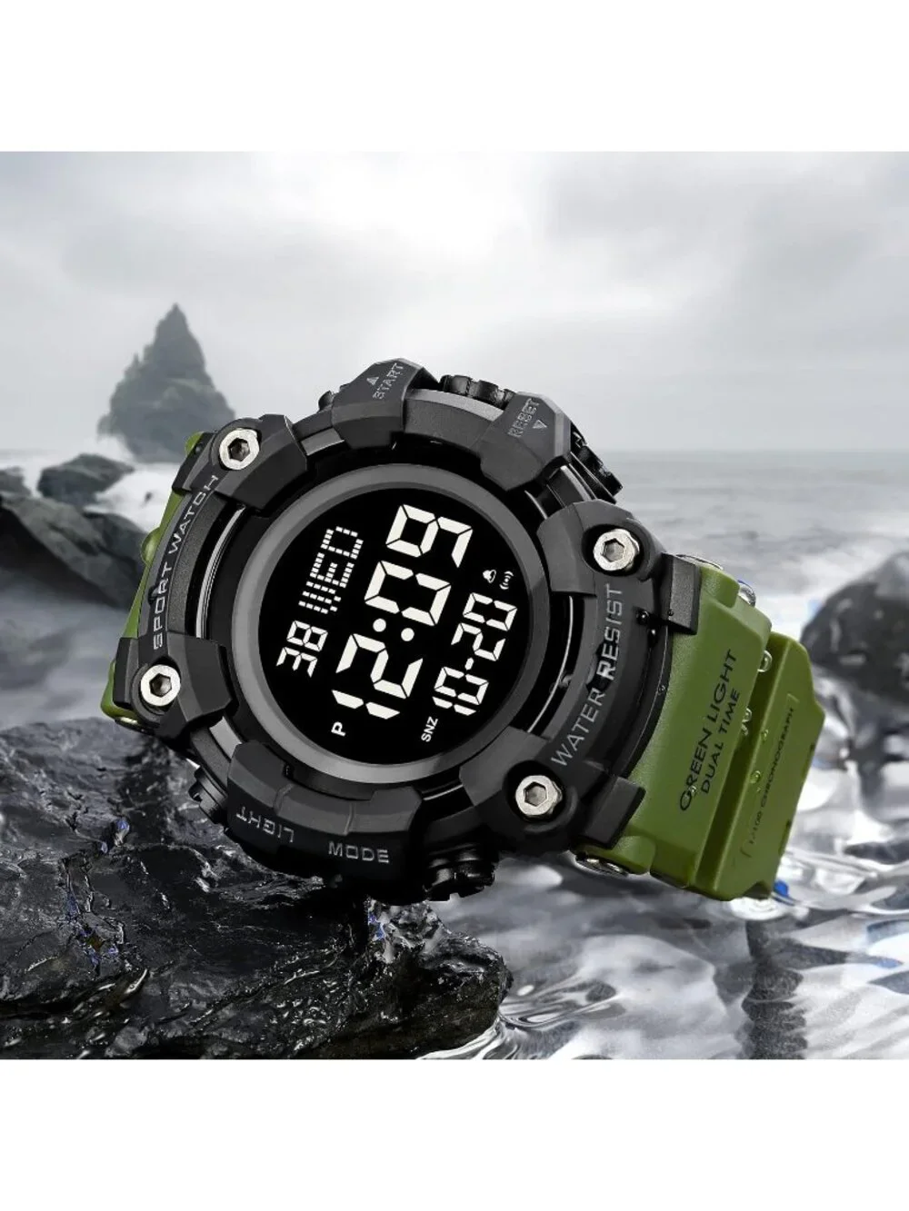 Men's Black Army Green Analog Electronic Military Multifunction Digital Watch